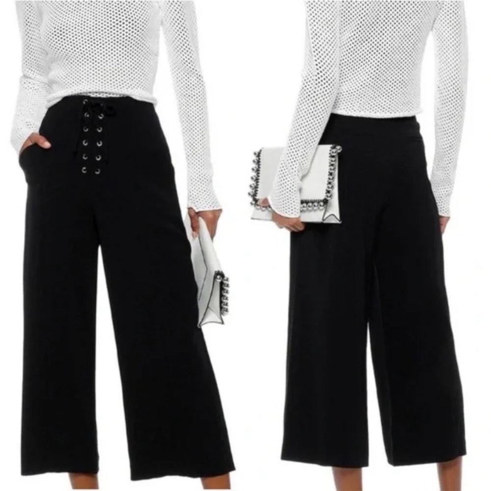 A.L.C. Kyt Lace Up Cropped High Rise stretch Wide Leg Pants Side Zip 0